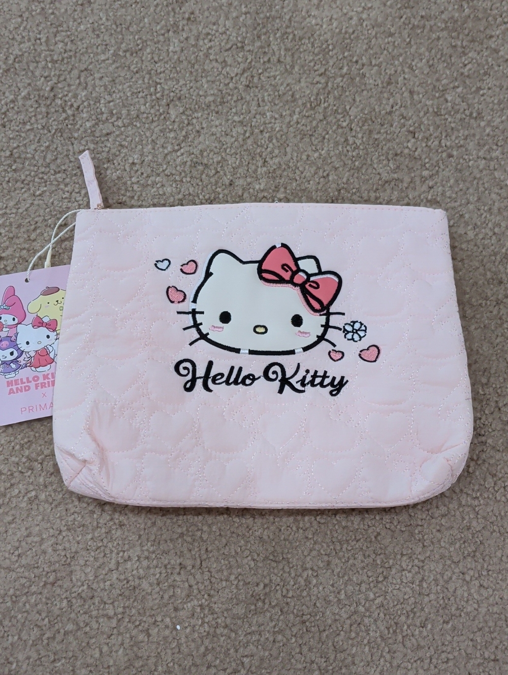 Primark Hello Kitty Sanrio Light Pink Quilted Pouch with Red Bow